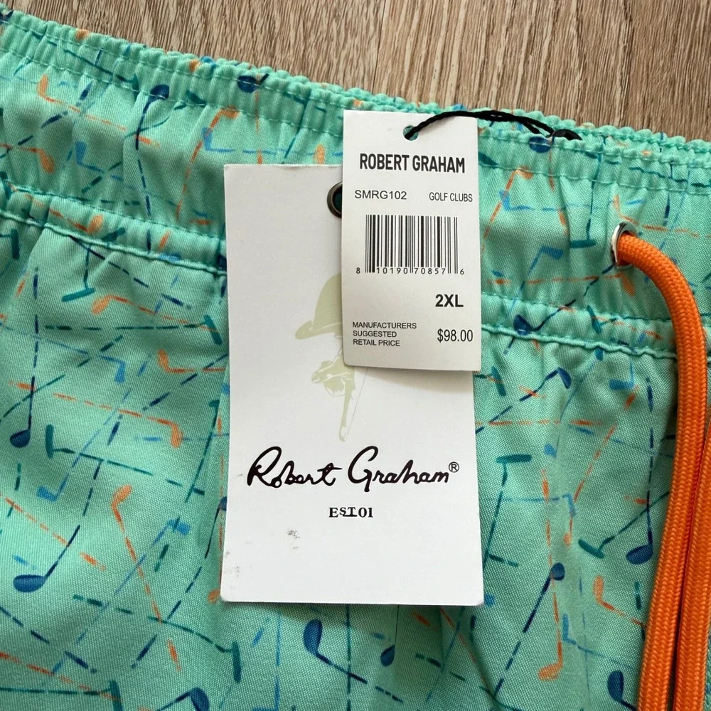 Robert Graham Golf Clubs Swim Trunks Men 2XL Green SMRG102 Mesh Lined Stretch